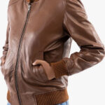 Women s Classic Baseball Cognac Leather Bomber Style Jacket