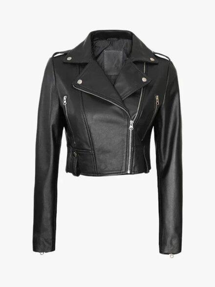 Women s Colleen Cropped Leather Biker Jacket