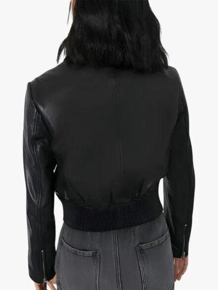 Women s Elegant Noir Black Leather Bomber Jacket