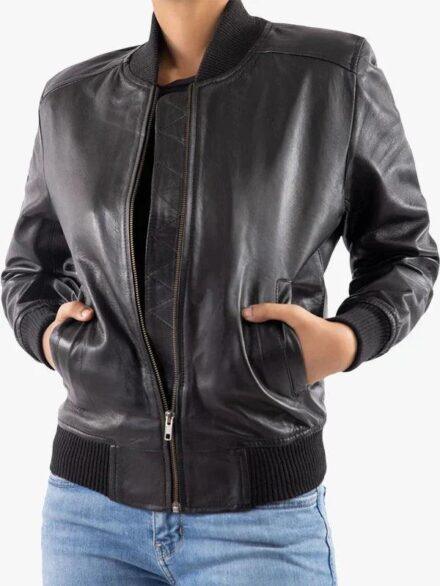 Women s Genuine Leather Classic Baseball Bomber Jacket