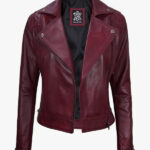 Women s Kimberley Leather Motorcycle Burgundy Jacket