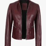 Women s Maroon Slim Fit Leather Jacket