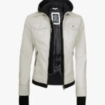 Women s Off White Leather Removable Hood Jacket