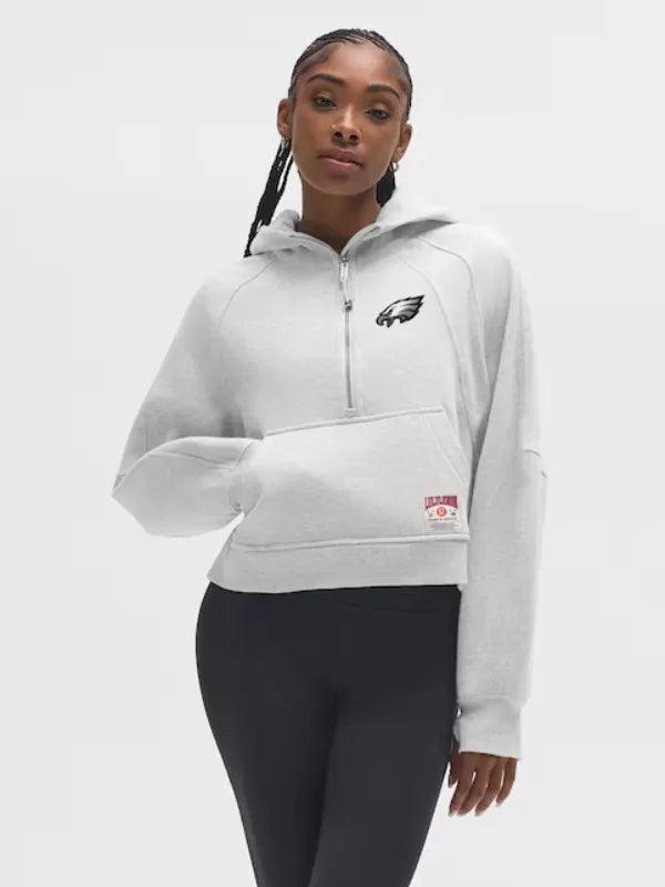 Women s Philadelphia Eagles lululemon Heathered Core Ultra Light Grey Scuba Oversized Half Zip Hoodie