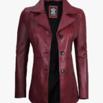 Women s Real Leather Burgundy Blazer