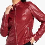 Women s Red Leather Racer Jacket