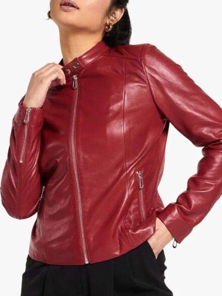 Women s Red Leather Racer Jacket