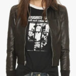 Women s Utopia Black Leather Cropped Bomber Jacket