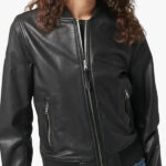 Women s Vanilla Black Leather Bomber Jacket