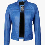 Women s Vivid Blue Waxed Moto Jacket