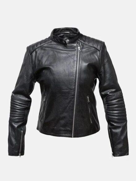 Womens Asymmetrical Cropped Leather Jacket 1