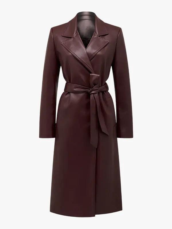 Women's Belted Burgundy Leather Trench Coat