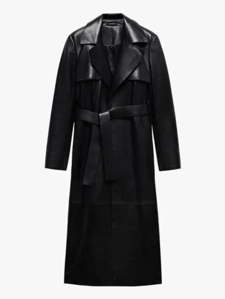 Women's Black Leather Wrap Trench Coat
