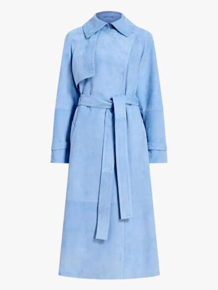 Women's Blue Faux Suede Trench Coat