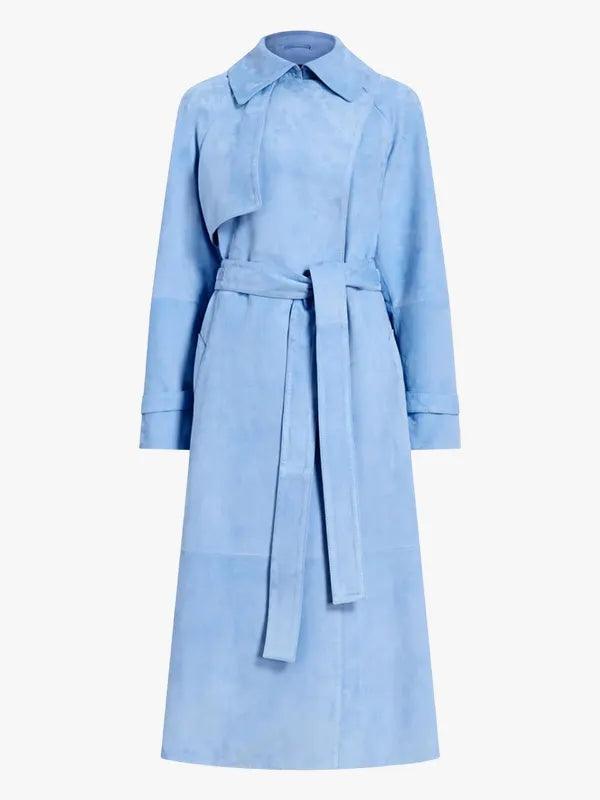 Women's Blue Faux Suede Trench Coat