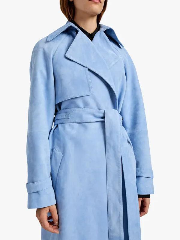 Women's Blue Suede Long Coat