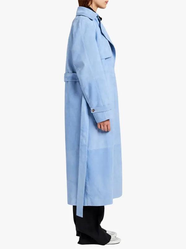 Women's Blue Suede Trench Coat