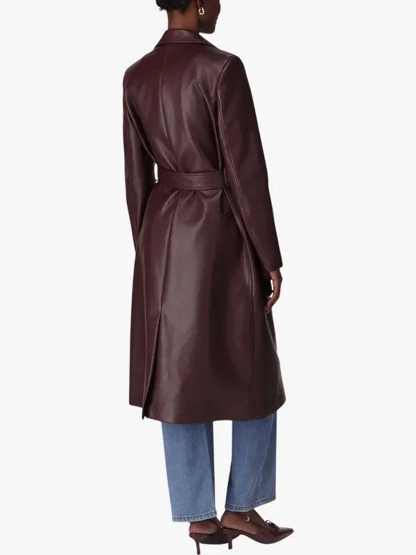 Women's Burgundy Leather Trench Coat