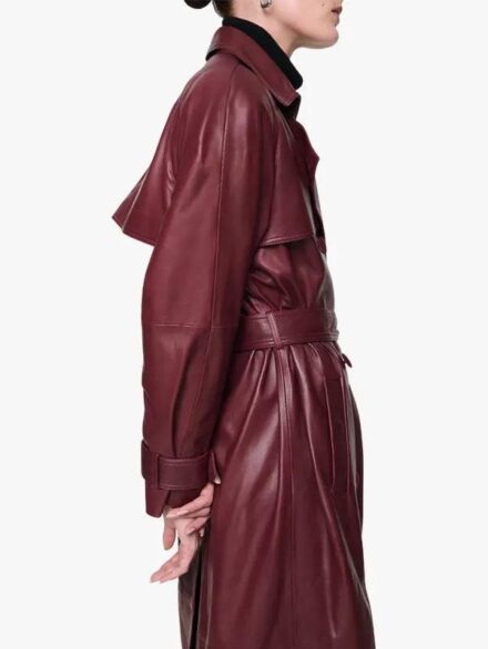 Women's Burgundy Leather Trench Coat