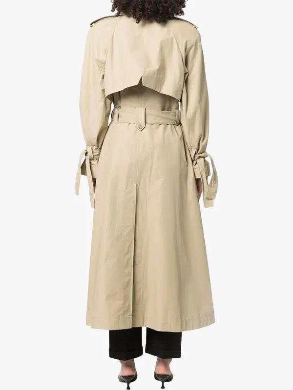 Women's Double-Breasted Beige Trench Coat with Tie Cuffs