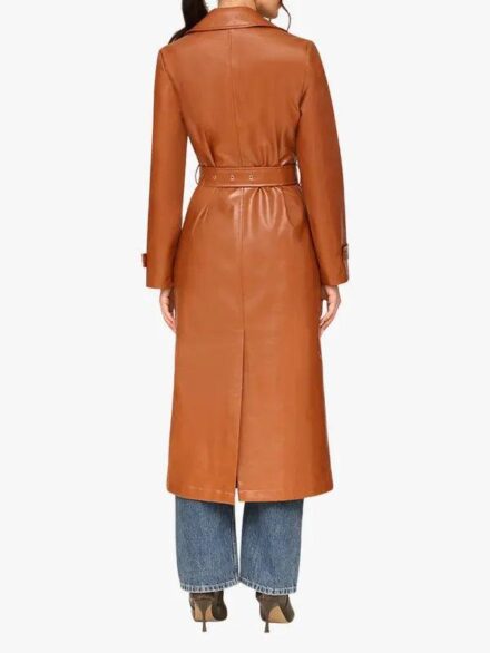 Women's Double Breasted Brown Leather Trench Coat