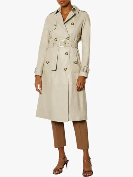 Women's Double-Breasted Leather Trench Coat