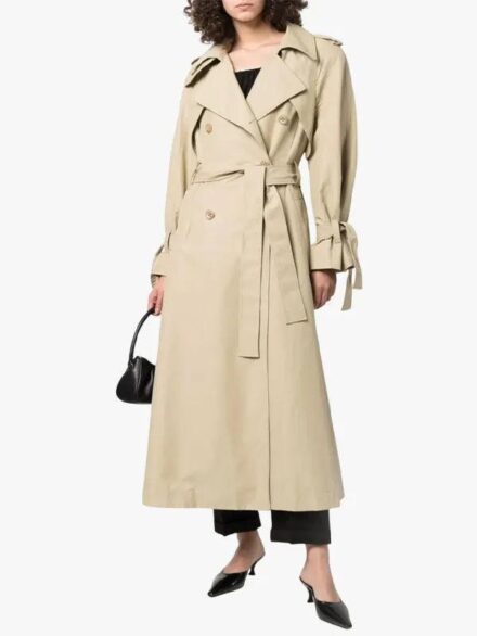 Women's Double-Breasted Trench Coat with Tie Cuffs