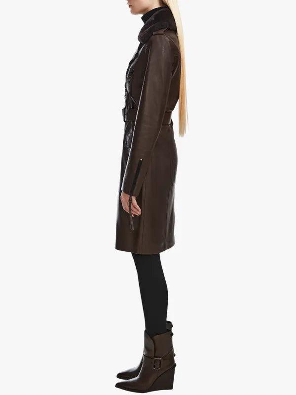 Women’s Fur Collar Brown Leather Moto Coat