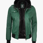 Womens Green Bomber Hood Jacket