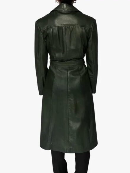 Women's Green Leather Long Trench Coat
