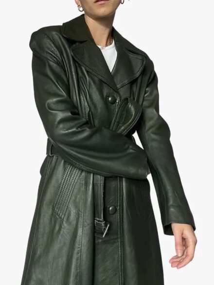 Women's Green Leather Trench Coat