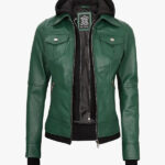 Womens Green Removable Hood Jacket