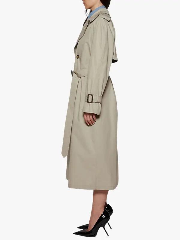 Women's Grey Double-Breasted Long Coat