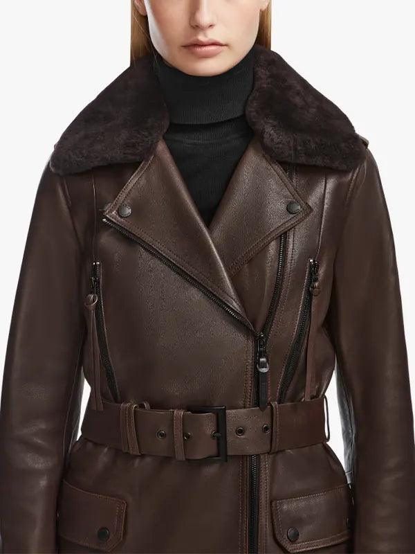 Women’s Leather Trench Coat with Searling Collar