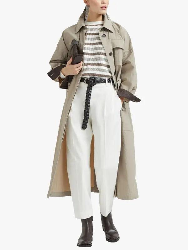Women's Long Utility Trench Coat with D-Ring Belt