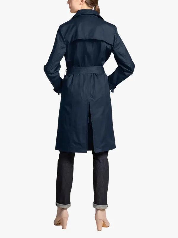 Women's Navy Mid-Length Belted Trench Coat