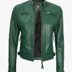 Womens Real Lambskin Olive Green Biker Jacket