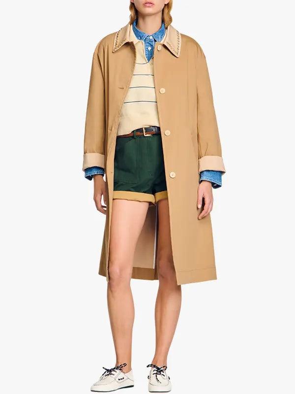 Women's Rhinestone Collar Caramel Brown Coat