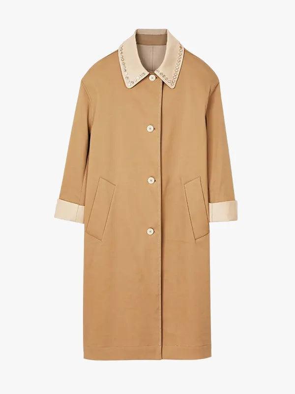 Women's Rhinestone Collar Trench Coat