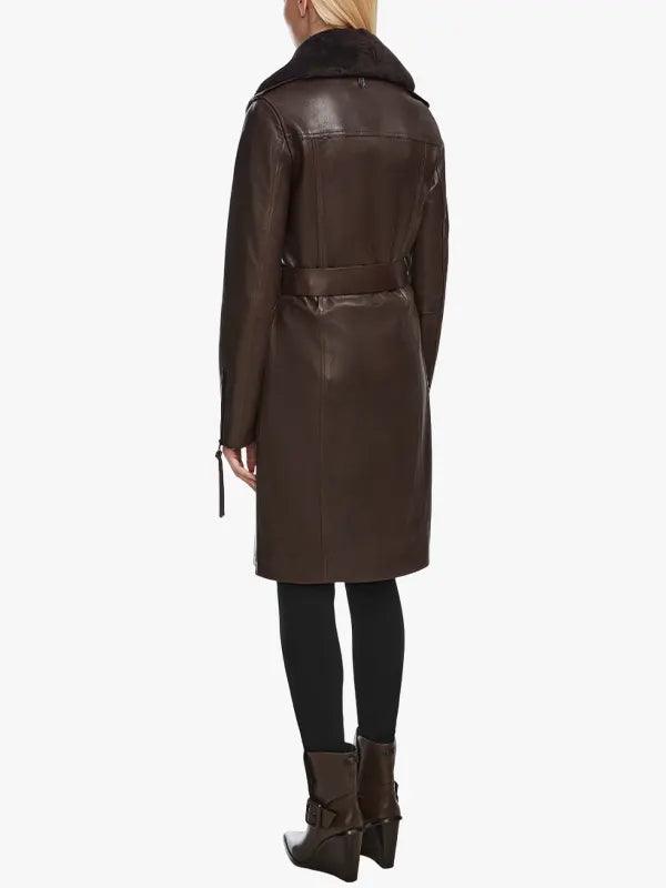 Women’s Searling Collar Brown Leather Trench Coat
