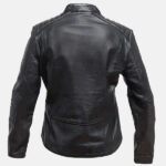 Womens Snap Tab Collar Black Leather Jacket Back