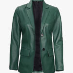 Womens Two Button Asymmetrical Green Blazer With Shirt Style Collar