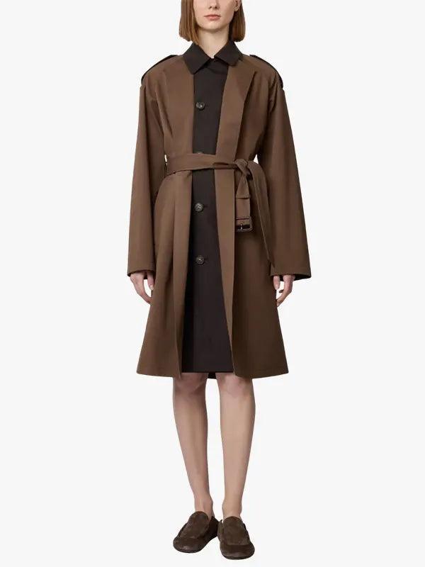 Women's Two-Tone Belted Long Trench Coat