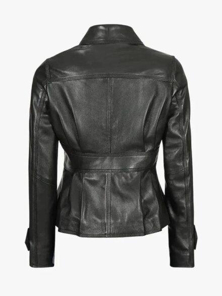 Womens Short Body Black Peplum Leather Jacket Back