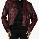 Xenia Bordeaux leather biker jacket vintage short version