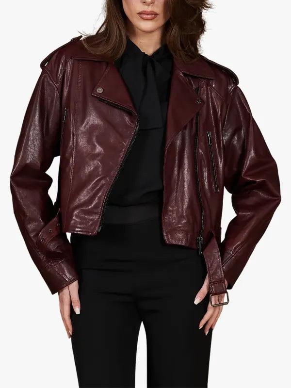Xenia Bordeaux leather biker jacket vintage short version
