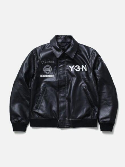 Y 3 NBHD Leather Bomber Jacket Black