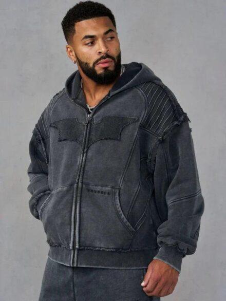 YoungLA x Batman Armored Zip Up Hoodie Grey Washed