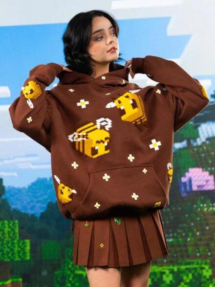 brown minecraft bee hoodie very cool