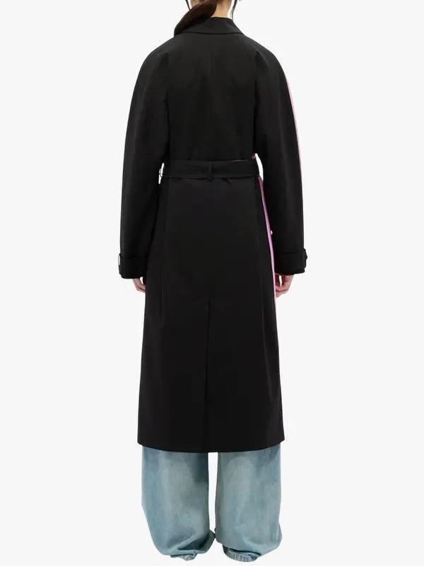 ink Black Scallop Wave Longline Trench Coat